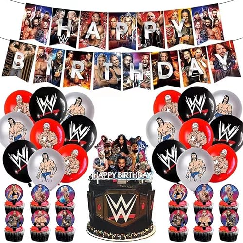 Wrestlinss Thema Geburtstag Party Dekorationen Wrestlinss Party Supplies Happy Birthday Banner Luftballons Kuchen Topper Cupcake Topper für Geburtstagsfeier Dekor von Sovanna