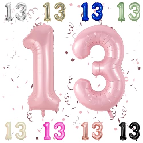 40 Zoll Baby Rosa 13-Zahl Ballons, Pastellrosa 1,3 Mylar Folie Große Ballons,13 Big Digit Zahl Ballon für Mädchen Frauen 13th 31th Geburtstag Jubiläum Prinzessin Party Supplies von Sowide