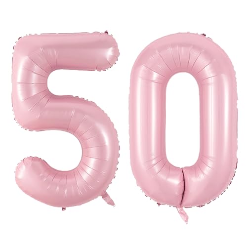 40 Zoll Baby Rosa 50 Anzahl Ballons, Pastell Rosa 5,0 Mylar Folie Große Ballons,50 Big Digit Zahl Ballon für Frauen 50th Geburtstag Jubiläum Graduierung Party Supplies von Sowide