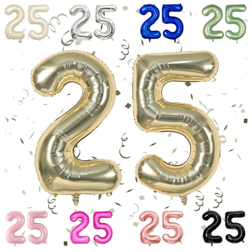 40 Zoll Champage Gold 25 Zahl Ballons, Licht Gold 2 & 5 Mylar Folie große Ballons, 25 Big Digit Zahl Ballon für Mädchen Jungen 25. 52. Geburtstag Jahrestag Dekorationen Graduierung Party Supplies von Sowide