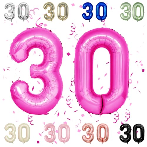 40 Zoll Heißes Rosa 30 Anzahl Ballons, Dunkelrosa 3,0 Mylar Folie Große Ballons,30 Big Digit Zahl Ballon für Frauen 30th Geburtstag Jubiläum Graduierung Party Zubehör von Sowide