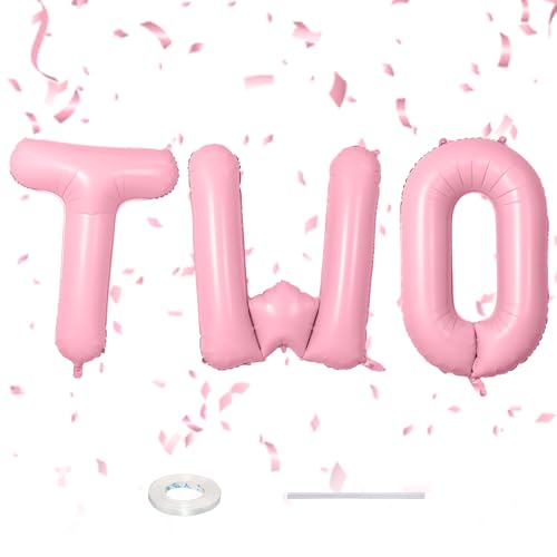 40 Zoll Rosa Two Buchstaben Ballons, große Psatel rosa Ballons, TWO Geburtstag Dekorationen für Jungen Mädchen, zwei Zeichen Banner für zwei Jahre alte Partei Verlobung Hochzeit Baby Dusche Jubiläum von Sowide