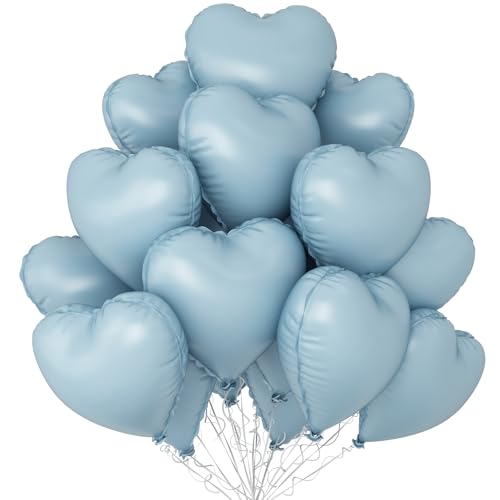 12 Stück Babyblaue Herz Folienballon, 18 Zoll Pastellblaue Folie Herzförmige Ballons für Hellblaue Geburtstagsfeier Hochzeit Verlobung Jahrestag Babyparty Valentinstag Dekorationen von Sowide