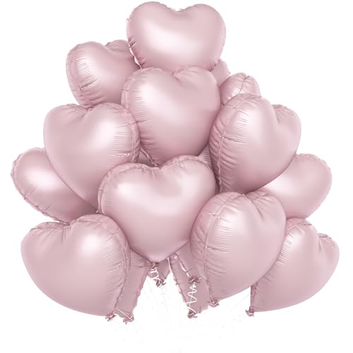 12 Stück Babyrosa Herz Folienballon, 18 Zoll Pastellrosa Folie Herzförmige Ballons für Baby Mädchen Party Bogen Geburtstag Hochzeit Verlobung Jahrestag Babyparty Valentinstag Dekorationen von Sowide