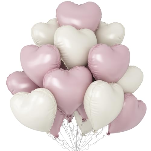 12 Stück Babyrosa Weiße Herz Folienballon, 18 Zoll Hellrosa Creme Folie Herzförmige Ballons für Bogen Geburtstag Hochzeit Verlobung Jahrestag Babyparty Valentinstag Dekorationen von Sowide