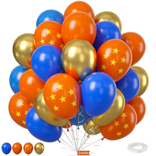 Blaue und orange Ballone, 12 Zoll Navy Royal Blue Metallic Gold Anime Ballone für Kinder Jungen Drachen Karikatur Thema Geburtstagsfeier Dekorationen Baby Dusche Graduation Party Supplies von Sowide