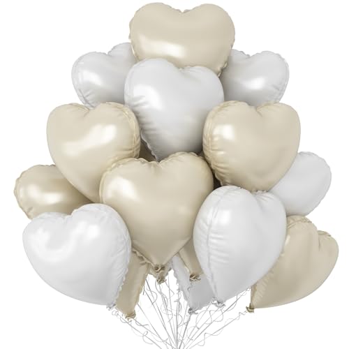 12 Stück Cremeweiße Herz Folienballon, 18 Zoll Beige Heliumfolie Herzförmige Ballons für Boho Hochzeit Verlobung Geschlechtsenthüllung Jahrestag Geburtstag Babyparty Valentinstag Dekorationen von Sowide