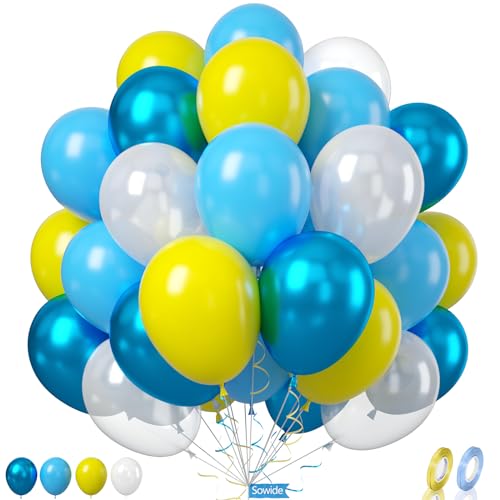 Gelb Blau Klar Luftballons, 60 Pcs 12 Zoll Metallic Blau Schwamm Thema Ballons für Kinder Cartoon Schwamm Party Dekorationen Geburtstag Ballons Baby Dusche Engagement Party Supplies von Sowide