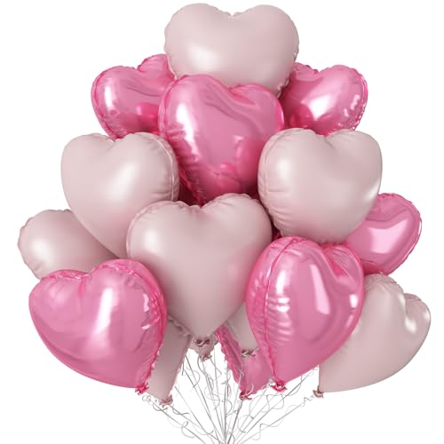 12 Stück Hellrosa Herz Folienballon, 18 Zoll Pastell Babyrosa Heliumfolie Herzförmige Ballons für Hochzeit Verlobung Geburtstag Babyparty Valentinstag Dekorationen von Sowide