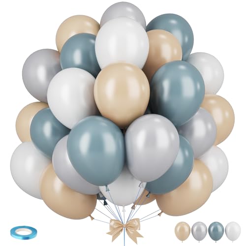 Luftballons Blau, 35 Stück 12 Zoll Grau Baby Blau Retro-Aprikosenhaut Weiß Luftballons Deko für Geburtstags Babyparty Brautparty Hochzeits Geschlecht Offenbaren von Sowide