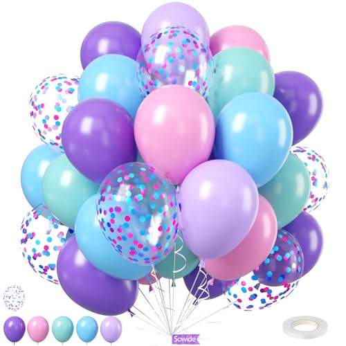 Rosa und Lila Luftballons, 12 Zoll Baby Lila Rosa Blau Konfetti Unter dem Meer Meerjungfrau Ballons für Mädchen Meerjungfrau Geburtstag Ozean Themed Party Baby Dusche Hochzeit Engagement Dekorationen von Sowide