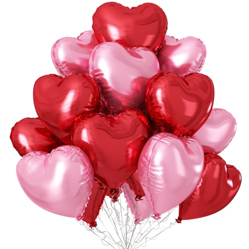 12 Stück Pink Rote Herz Folienballon, 18 Zoll Hellrosa Folie Mylar Herzförmige Ballons für Valentinstag Geburtstag Hochzeit Verlobung Jahrestag Abschlussfeier Babyparty Dekorationen von Sowide