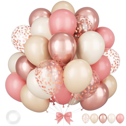 Retro Rosa Weiße Ballone, 12 Zoll Blush Rosa Sand Weiß Metallic Rose Gold Ballone für Mädchen Prinzessin Geburtstag Party Hochzeit Jubiläum Verlobung Braut Baby Dusche Dekorationen von Sowide