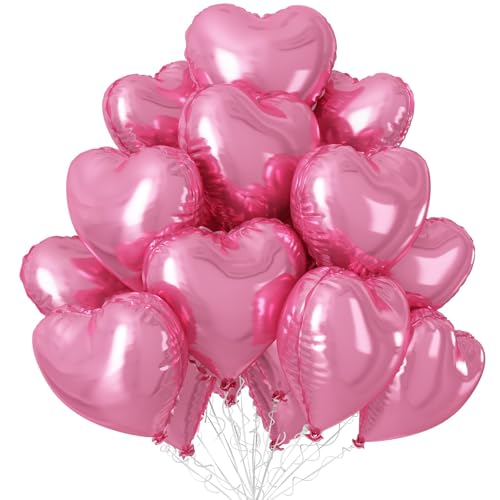 12 Stück Rosa Herz Folienballon, 18 Zoll Hellrosa Heliumfolie Herzförmige Ballons für Mädchen Party Hochzeit Verlobung Jahrestag Geburtstag Babyparty Valentinstag Dekorationen von Sowide