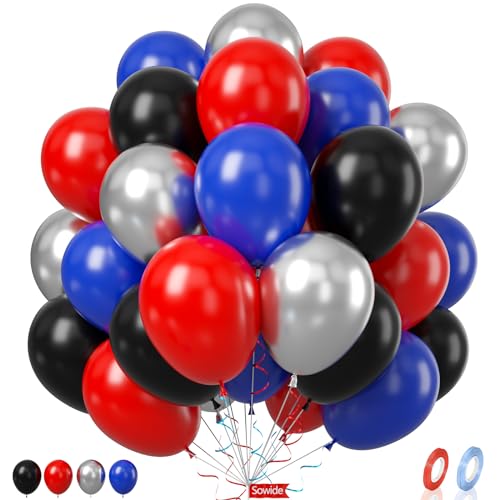 Schwarz Rot Blau Luftballons,60 Pcs 12 Zoll Metallic Silber Spinne Ballons für Kinder Spinne-Thema Geburtstag Dekorationen Geburtstag Ballons Baby Dusche Engagement Party Zubehör von Sowide