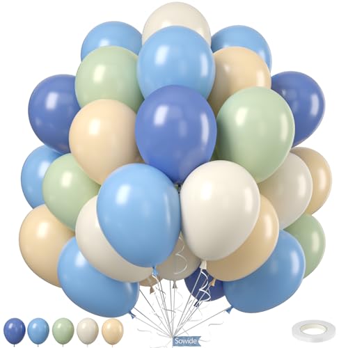 Staubig Blaue Grüne Luftballons, 12 Zoll Baby Blau Hellgrün Sand Weiß Erster Geburtstag Ballons für Jungen 1st Birthday Dekoration The Big One Party Baby Shower Engagement Graduation Dekorationen von Sowide