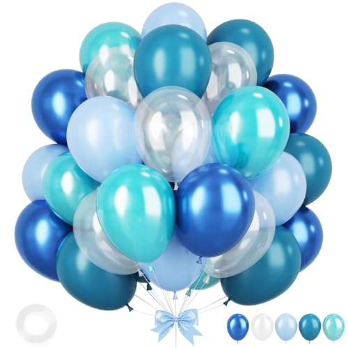 Unter dem Meer Ballons, 12 Zoll Türkis Teal Blau Klar Metallic Luftballons für Kinder Ozean Hai unter dem Meer Themed Pool Party Baby Dusche Geburtstag Strand Dekorationen von Sowide