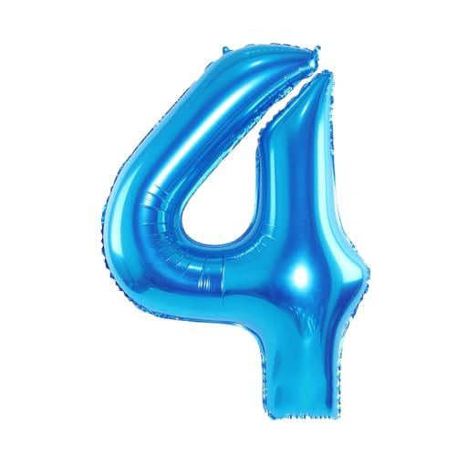 Zahlen Luftballon Blau, 40 Zoll Zahlenballon 4 Helium Ballon, Luftballon 4. Geburtstag, Luftballon 4. Geburtstag für 4 Jahre Jungen Mädchen Babyparty Geburtstagsdeko Jubiläum Party Deko von Sowide