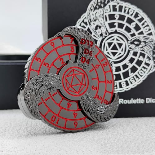 7-in-1 Metall-Fingerspitzen-Kreisel mit Geschenk-Box, Dungeons and Dragons Drehspiele Kompass Würfel, Mini-Fingerspitzen-Kreisel (rot) von SpaPur