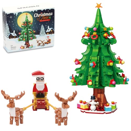 Spaciolo Weihnachtsbaum-Bausets, Weihnachtsmann und Rentier-Figuren, Bausteine, Bausteine, Bausteine, kompatibel mit Lego für 6+ Jungen, Mädchen, 722 Teile von Spaciolo