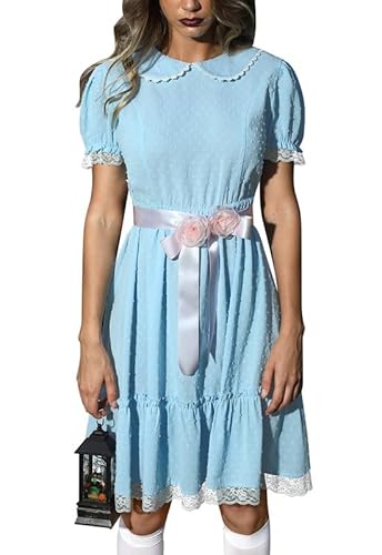 Spadehill Damen Halloween Twin Kostüme Blau Puffärmel Lolita Outfits Kleid, Blauer Schweizer Punkt, L von Spadehill