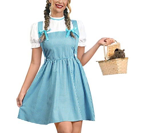 Spadehill Dolothy Zauberer-Kostüm für Damen, Puffärmel, Gingham-Kleid, Blau und Weiß, Größe XS, Blau-Weiß, X-Small von Spadehill