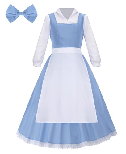 Spadehill Halloween-Kostüm für Damen, Peter-Pan-Kragen, langärmelig, blau, weiß, Bauernprinzessin, Dienstmädchenkleid, Blau, Medium von Spadehill