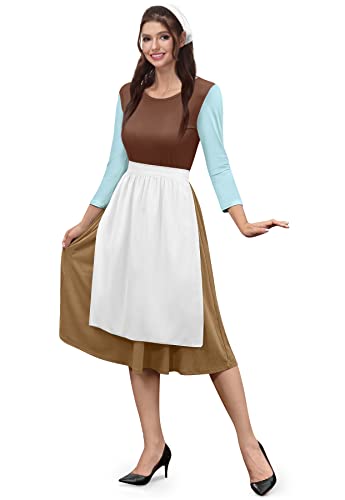 Spldehill Cinders Cosplay Halloween Dienstmädchen Bauernkleid Kostüm Braun, Braun / Weiß, Small von Spadehill