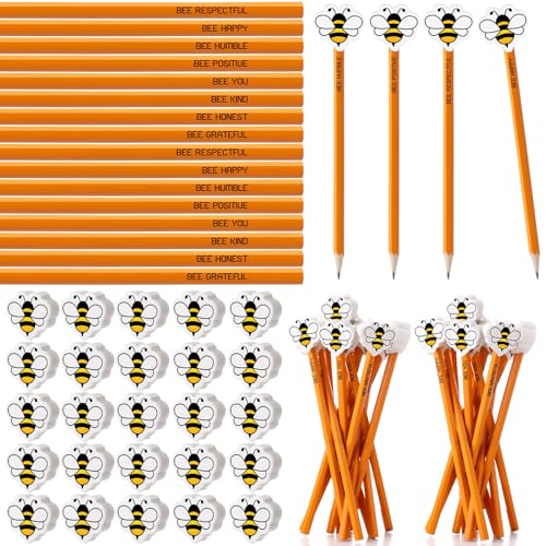 Spakon Bienenstifte mit Bienenmotiv, inspirierende Bleistifte, Partyzubehör, Schulanfang, Klassenzimmer, Schulanfang, Schulanfang, Geschenk, Schulanfang, Geschenk für Schüler, 24 Stück von Spakon