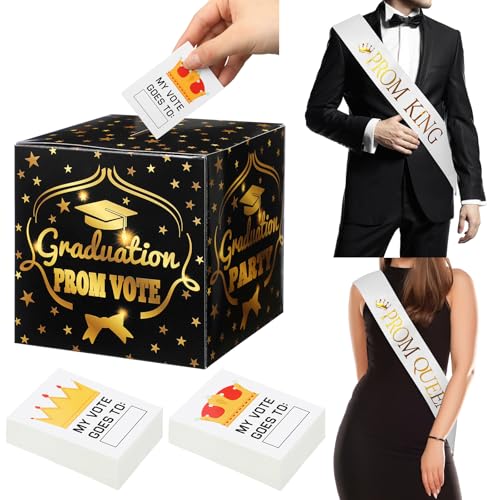 Spakon Wahlurne und 100 Abstimmkarten, 2 Schärpen für Abschlussball und Königin, 15,2 cm, Abschlussball-Papierbox-Set für Abschlussfeier, Abschlussball, Party, Dekorationen, Büro, Schule, Feier von Spakon