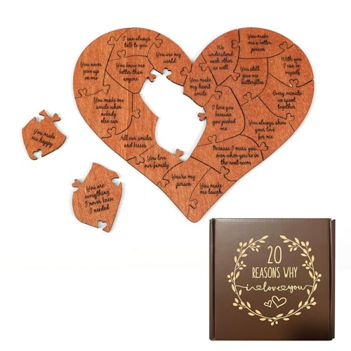 Wooden Puzzle, Holzpuzzle Erwachsene, 20 Teile Wooden Heart Shaped Puzzle, 32 Reasons Why I Love You Puzzle von Sparklenut