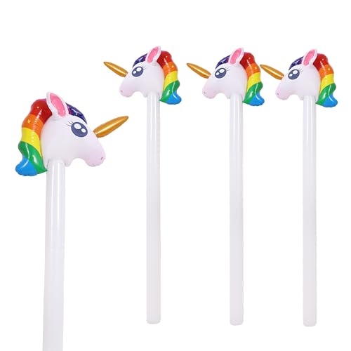 Sparkles Partyware Aufblasbarer Einhorn-Stab – 3-43 Zoll/110 cm hoch, weißer aufblasbarer Stock mit aufblasbarem Einhornkopf – Geburtstagsparty-Dekoration, lustiges Geschenk, Fotoautomaten-Zubehör von Sparkles Partyware