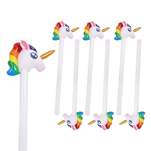 Sparkles Partyware Aufblasbarer Einhorn-Stab – 6-43 Zoll/110 cm hoch, weißer aufblasbarer Stock mit aufblasbarem Einhornkopf – Geburtstagsparty-Dekoration, lustiges Geschenk, Fotoautomaten-Zubehör von Sparkles Partyware