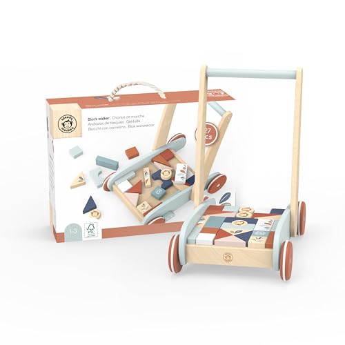 Speedy Monkey SP1005 Lauflernwagen mit Bausteinen und Bremssystem für mehr Sicherheit 34,9x24,9x40cm bunt, Holz Spielzeug für Kinder, Liebevolle Details-tolle Geschenkidee von Speedy Monkey