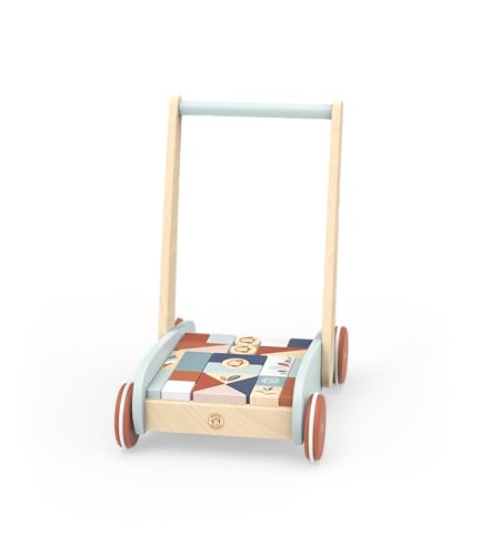 Speedy Monkey SP1005 Lauflernwagen mit Bausteinen und Bremssystem für mehr Sicherheit 34,9x24,9x40cm bunt, Holz Spielzeug für Kinder, Liebevolle Details-tolle Geschenkidee von Speedy Monkey