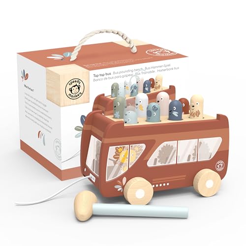 Speedy Monkey SP1017 Bus-Hammerbank 20,7x14x14,6cm bunt, Holz Spielzeug für Kinder, Liebevolle Details-tolle Geschenkidee von Speedy Monkey