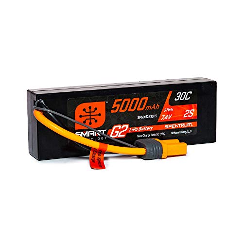 Spektrum SPMX52S30H5 5000mAh 2S 7.4V Smart G2 LiPo 30C Hard Case IC5, Grey/Silver von Spektrum