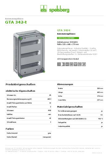 Spelsberg 01534201 GTA 342-t Kleinverteiler Anzahl Teilungen = 42 Anzahl Reihen = 3 Inhalt 1St. von Spelsberg