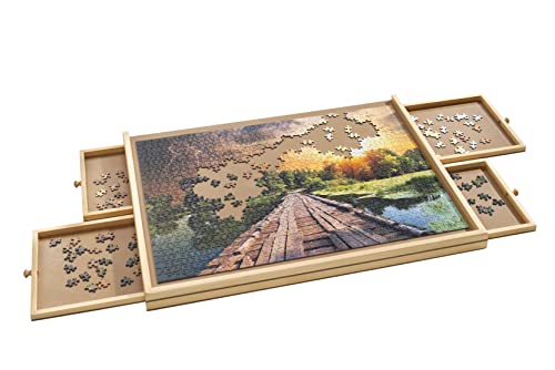 Holz Puzzlebrett mit 4 Schubladen - 70 x 50 cm - Puzzleunterlage für bis zu 1000 Teile - Puzzle Tisch Unterlage ausziehbar von Spetebo