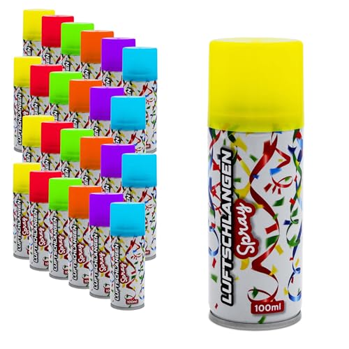 Spetebo Luftschlangenspray 100 ml fluoreszierend - 24er Pack - Karneval Deko Sprüh Luftschlangen in 6 bunten Farben - Karnevalsdeko Faschingsdeko Geburtstagsdeko Partydeko Girlande von Spetebo