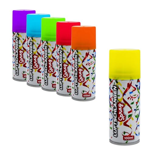 Spetebo Luftschlangenspray 100 ml fluoreszierend - 6er Pack - Karneval Deko Sprüh Luftschlangen in 6 bunten Farben - Karnevalsdeko Faschingsdeko Geburtstagsdeko Partydeko Girlande von Spetebo