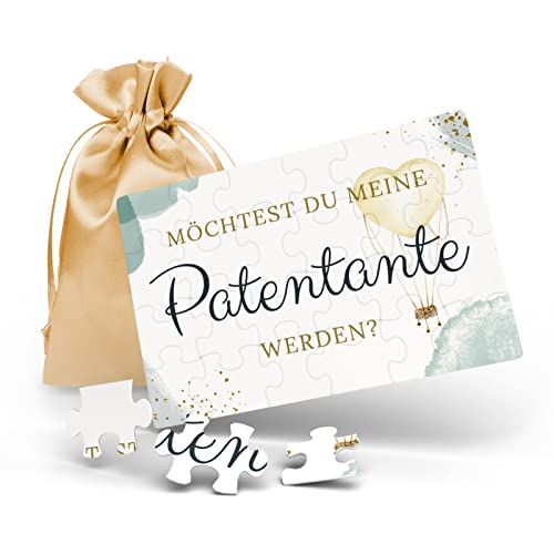 Patentante Fragen Puzzle 24-teilig mit Satinbeutel, Schwangerschaft verkünden Patentante Geschenk, Taufpaten Fragen, süßes Motiv für Junge und Mädchen, Taufpatin Fragen von Spicyshirts