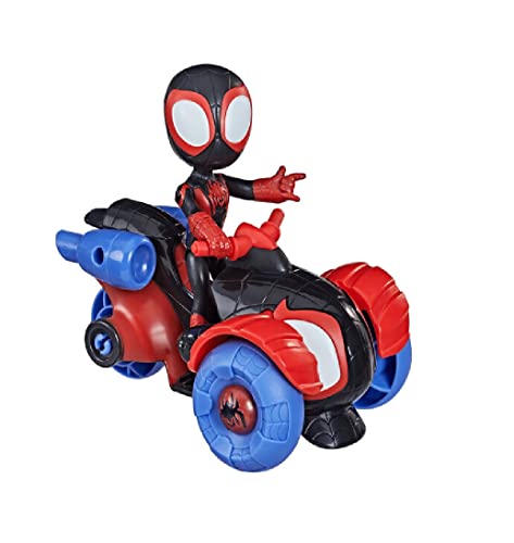 SPIDEY AND HIS AMAZING FRIENDS Hasbro Miles Morales Action-Figur und Techno-Racer Fahrzeug, für Kinder ab 3 Jahren, F1941, Mehrfarbig von Spidey and his Amazing Friends