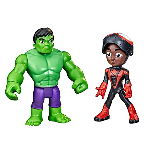 Spidey and His Amazing Friends Hero Reveal 2er-Pack, Marvel Actionfiguren, Masken-Flip-Funktion, Miles Morales und Hulk von Spidey and his Amazing Friends