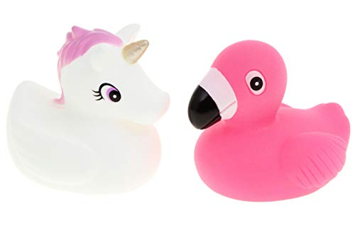 Spiel AG 2 Stück Badeentiere Einhorn und Flamingo, BPA-freier Kunststoff, Badeententyp, Badetiere, Rosa, ca. 6,5 cm, Fantasie, Kind von Spiel AG