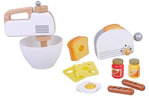 Spiel AG Küchengeräte aus Holz Set Toaster und Mixer mit Rührschüssel weiß von Spiel AG