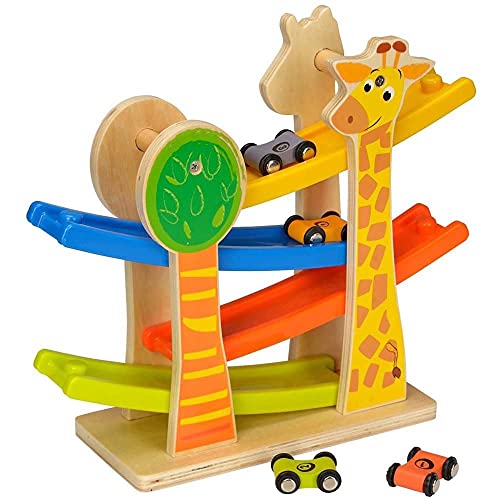 Spiel AG Kugelbahn Giraffe Rollbahn aus Holz mit 4 Autos von Spiel AG