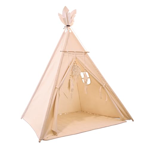 SpielFuchs Tipi Zelt für Kinder - Schneller Aufbau [NACHHALTIG] Widerstandsfähig | Baumwolle | Spielhaus - Höhle | Kinderzimmer Outdoor | 120x120x160cm von SpielFuchs