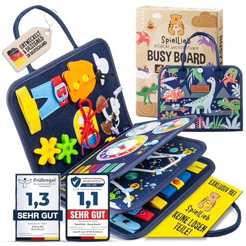 SpielLieb® Montessori Busy Board Deutsch ab 3 Jahre - interaktives Activity Board Spielzeug für Kleinkinder - Beschäftigung für Auto & Flugzeug Entwicklung & Motorik von SpielLieb