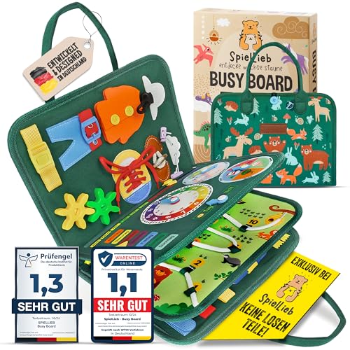 SpielLieb® Montessori Busy Board Deutsch ab 3 Jahre - interaktives Activity Board Spielzeug für Kleinkinder - Beschäftigung für Auto & Flugzeug Entwicklung & Motorik von SpielLieb